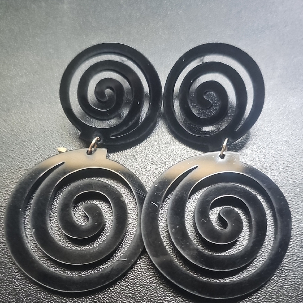 Black Spiral Drop Earrings - Women Jewelry